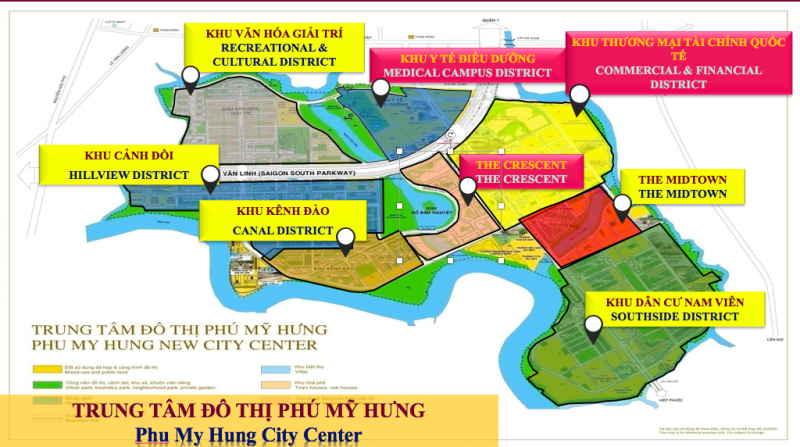 Khu đô thị Phú Mỹ Hưng được chia thành 8 Khu chức năng